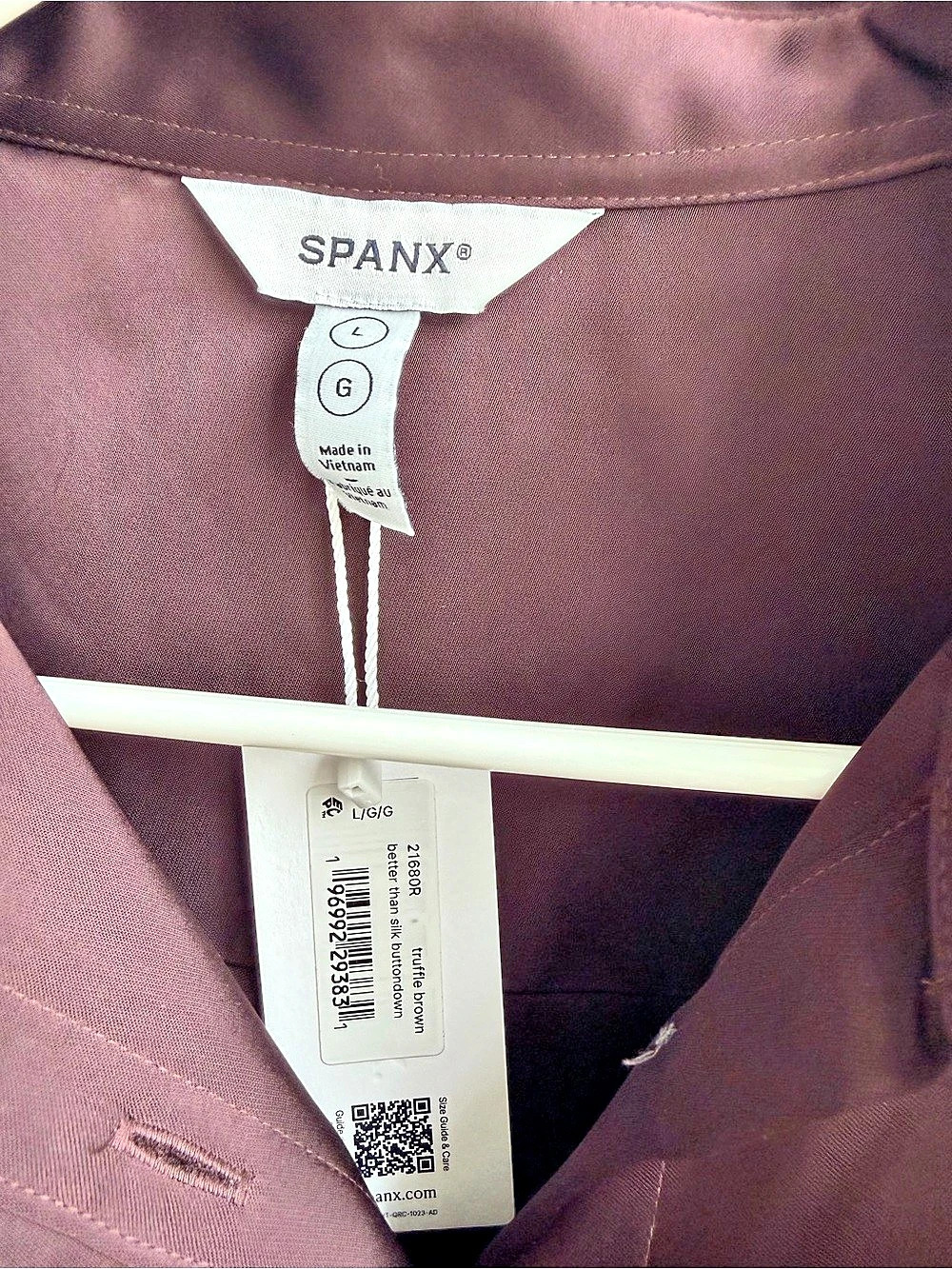 SPANX Better Than Silk Button-Down Shirt in TRUFFLE BROWN Large NWT - Picture 3 of 6